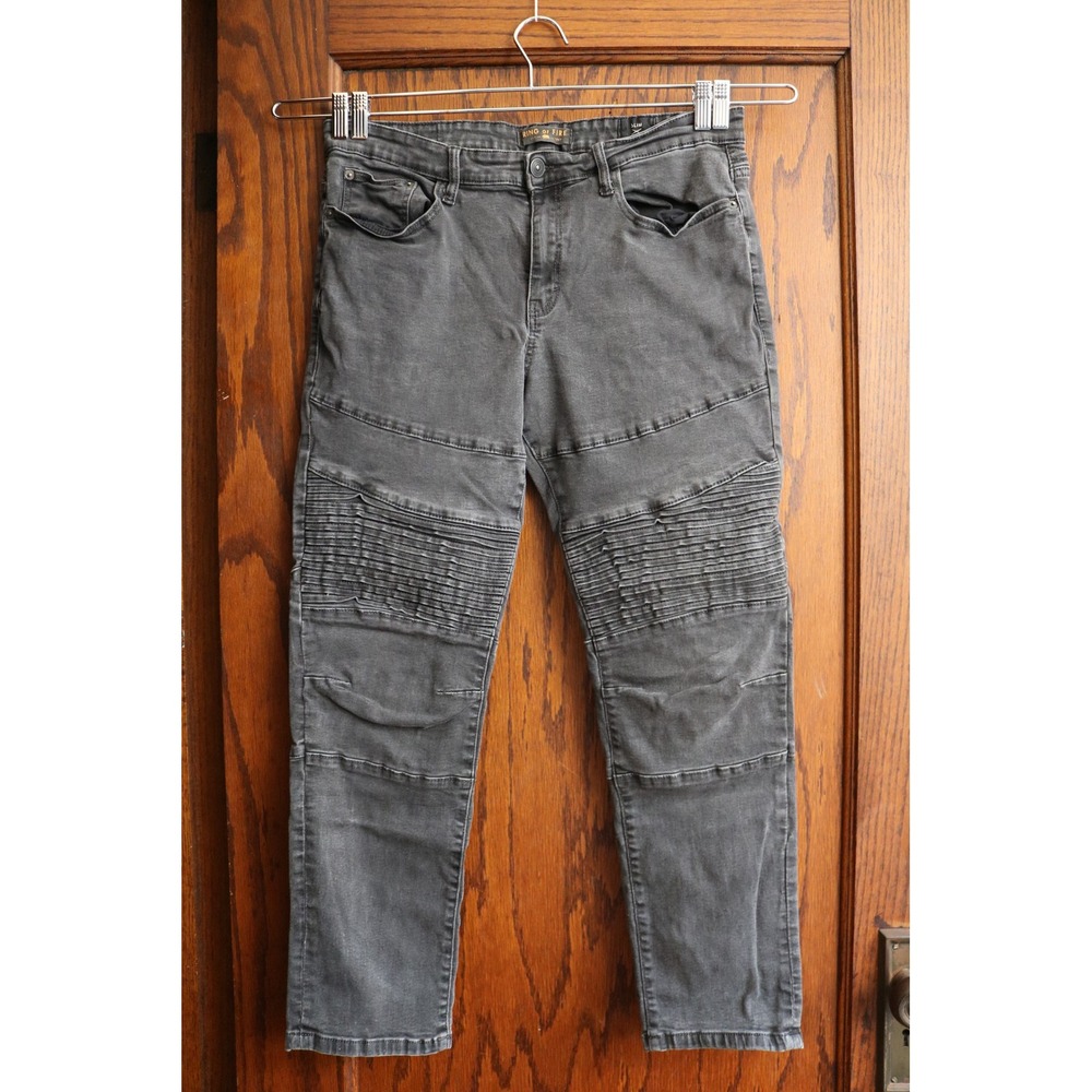 RING OF FIRE Jean Men 36x28 Gray Moto Biker Slim Distressed Streetwear Denim ROF